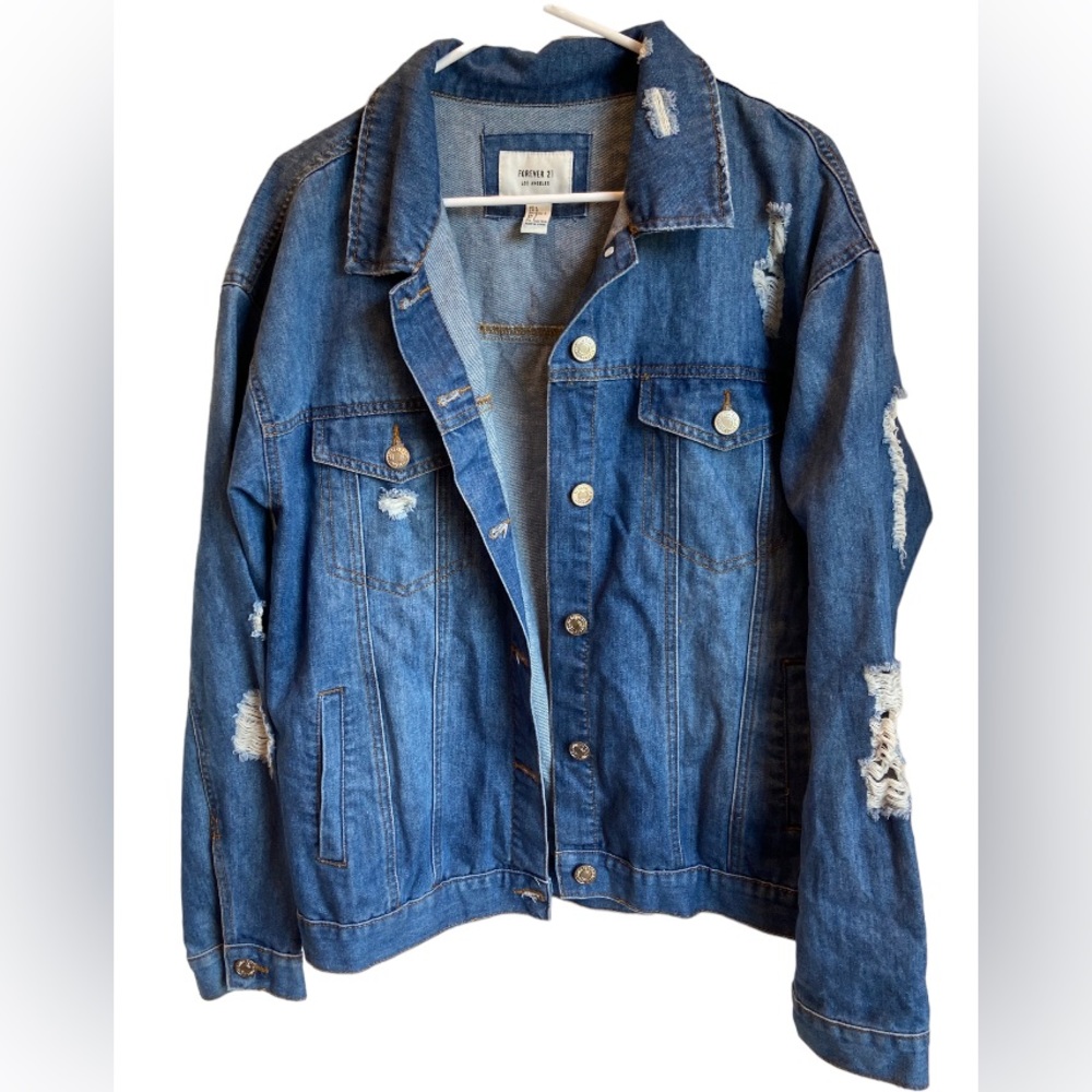 Forever 21 distress blue jean jacket - woman’s size large